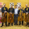 Michael Falk mit den Vier EvangCellisten (mit Alexey für den verhinderten Lukas) nach dem 'Cellism-Release-Konzert' innerhalb der 