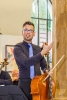 Markus beim Konzert der Vier EvangCellisten am 13.08.2015 im Foyer des Heilig-Geist-Spitals in Ravensburg (Foto: Michael Gregorowius, Archiv)