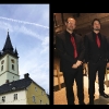 Die St. Gumbertus-Kirche und die Vier EvangCellisten nach dem Konzert in Schwarzenbach / Saale 2020 (Fotos: Christa Klie (re.), Archiv (beide))