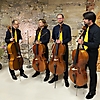 Die Vier EvangCellisten nach dem Konzert im Kapitelsaal (Gewölbekeller) Schloss Glücksburg in Römhild 2020 (Foto: Archiv)